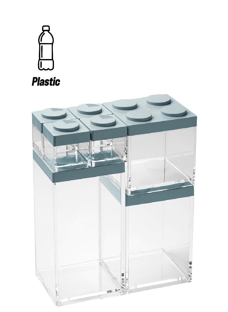 7-Piece Plastic Brickstore Dishwasher Safe BPA Free Storage Box Set Blue and Clear 5.7 x 47.8 x 35.5 cm M6513AP