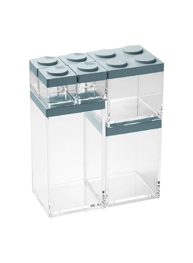 7-Piece Plastic Brickstore Dishwasher Safe BPA Free Storage Box Set Blue and Clear 5.7 x 47.8 x 35.5 cm M6513AP
