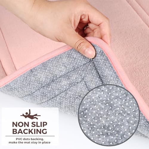 PAGGED Pink Bathroom Rug Set of 2 Memory Foam Bath Mat Runner Set Non Slip Washable Floor Mats Soft Absorbent Plush Microfiber Shower Tub Bathrug Blsh - Image 4