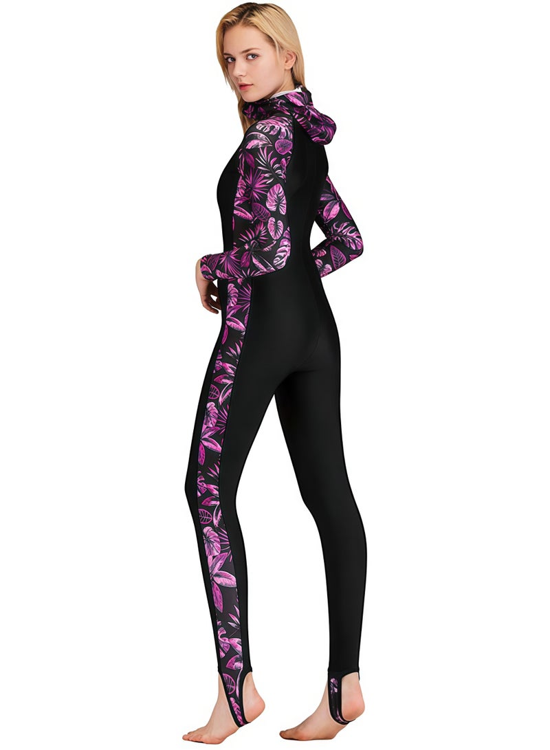 NIBEMINENT Women One-Piece Long Sleeve Pattern Wetsuit Zipper Hoodied Diving Suit Full Body Surfsuit for Water Sport  - Image 4