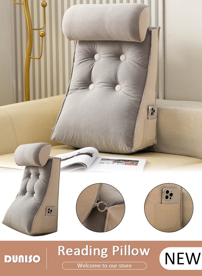 DUNISO Reading Pillow, Large Bed Rest Pillow with Detachable Neck Roll,Backrest with Arms，Pockets and Washable Cover, for Sitting in Bed or Couch-Backrest Reading Pillow Adult Back Pillows for Reading,Watching TV,Gaming,Relaxing - Image 1