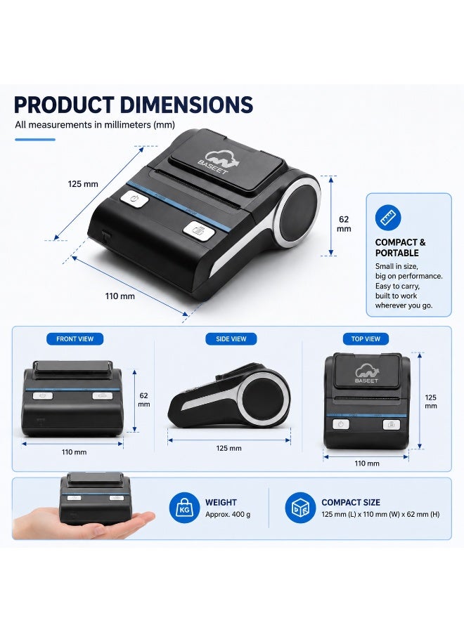 BASEET BAS-374 Thermal Receipt Printer 80x80mm High-Speed USB POS Printer for Retail, Restaurants & Supermarkets - Image 3
