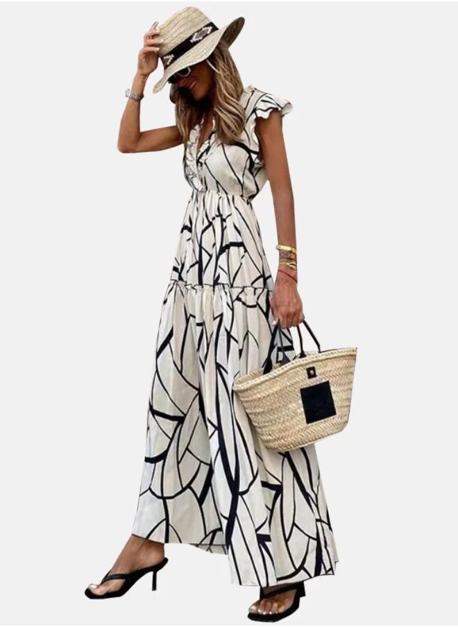 يونيكي White & Black Printed Maxi Dress