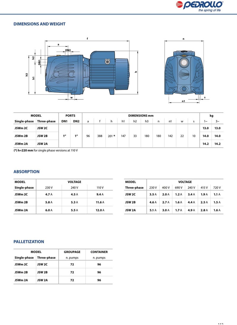 JSWm2A Self Priming Pump 1 Phase 1.5 HP