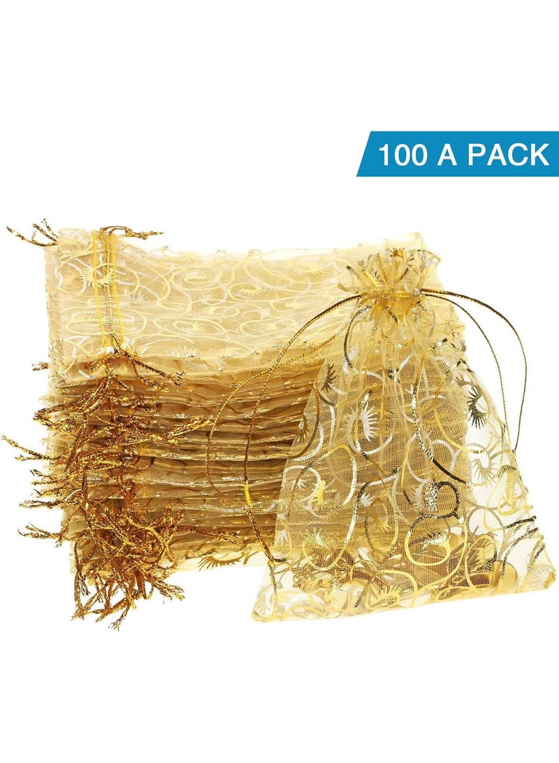 100 قطعة من الهدايا الذهبية حقائب التعبئة المهرجان حفل الزفاف حقائب أورغانزا 10 * 15 سم - Image 1