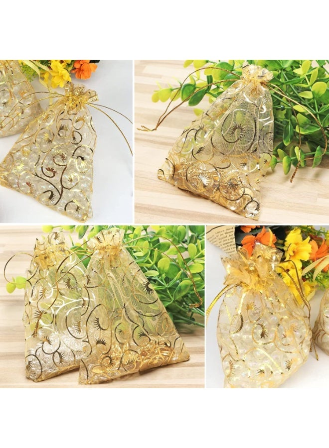 100 قطعة من الهدايا الذهبية حقائب التعبئة المهرجان حفل الزفاف حقائب أورغانزا 10 * 15 سم - Image 3
