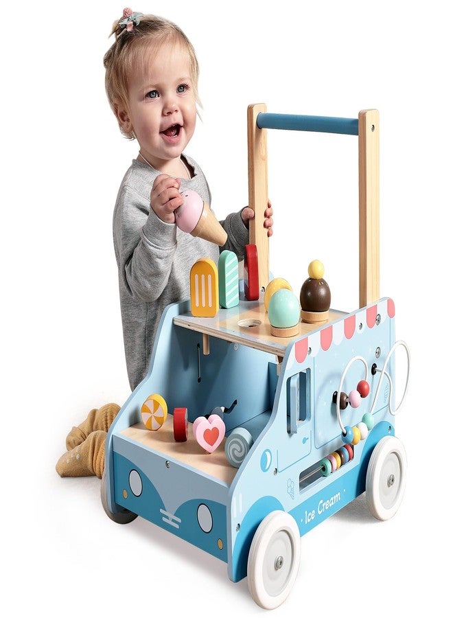 labebe Baby Push Walker, Wooden Activity Walker for Boys Girls 12M+, Push Walker Toy for Kids Learning to Walk, Adjustable Speed Learning Walking with Wheels, Birthday Gift for Babies Ages 1-3 (Blue) - Image 1