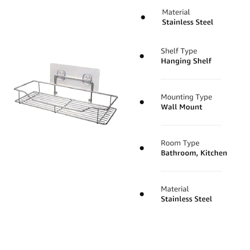 D.k 11® Stainless Steel Multipurpose Self (Rack) Bathroom, Kitchen, Home, Etc, Adhesive Organizer For Bathroom Without Drilling Storage Soap, Shampoo, Detergent, Racks & Shelves - Utensils, Silver - Image 4