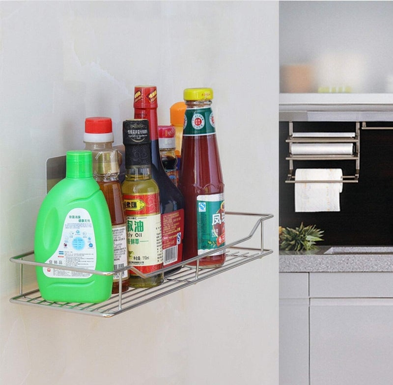 D.k 11® Stainless Steel Multipurpose Self (Rack) Bathroom, Kitchen, Home, Etc, Adhesive Organizer For Bathroom Without Drilling Storage Soap, Shampoo, Detergent, Racks & Shelves - Utensils, Silver - Image 2