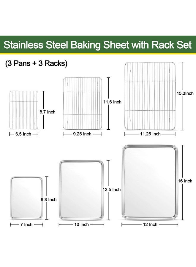 إي-فار مجموعة صينية خبز إي-فار مع رف تبريد (3 صواني + 3 رفوف)، صواني خبز من الفولاذ المقاوم للصدأ مقاس 16/12.5/9.3 بوصة ورف سلكي للفرن، غير سام وسهل التنظيف - Image 2