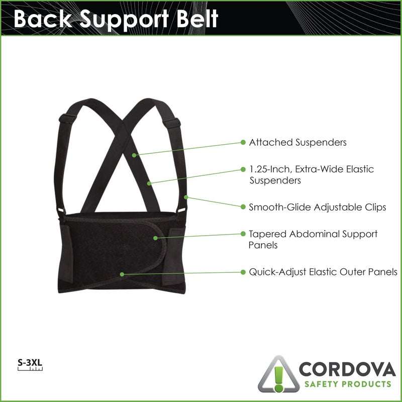 Cordova Back Support Belt with Attached Suspenders Quick Adjust Elastic Outer Panels - Image 2