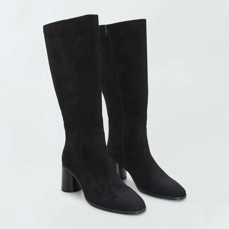 كيابي جزمات طويلة بكعب دائري أسود