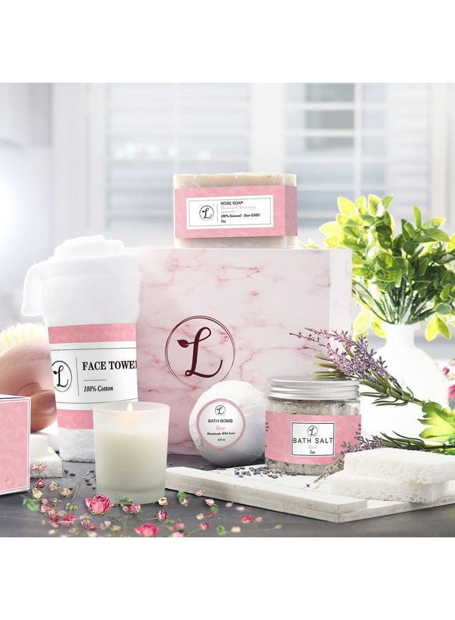 envizins Spa Gift Set 100% Natural, Gift Box Includes: Bath Bomb, Bath Salt, Hand Soap, Scented Candle, Face Cloth and Gift Box. Best Gift for Her. (Rose) - Image 3