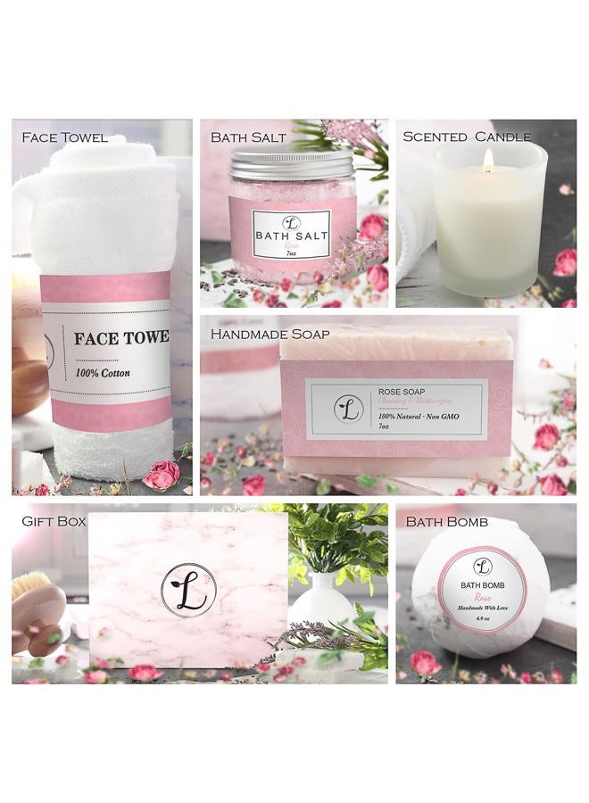 envizins Spa Gift Set 100% Natural, Gift Box Includes: Bath Bomb, Bath Salt, Hand Soap, Scented Candle, Face Cloth and Gift Box. Best Gift for Her. (Rose) - Image 4