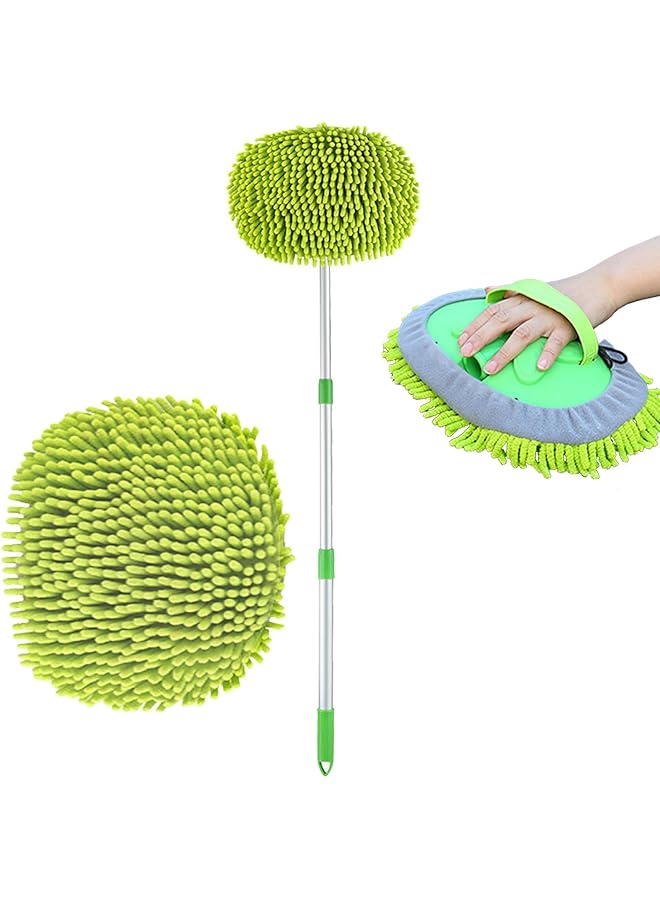 KASTWAVE Car Wash Brush With Long Handle Car Wash Microfiber Mop, Scratch-Free Microfibre & Mitt For Car Cleaning, Lint-Free Mop Heads, Car Washing Kit Car Windscreen Cleaner For Cars Rv Truck Boat Trailer - Image 1