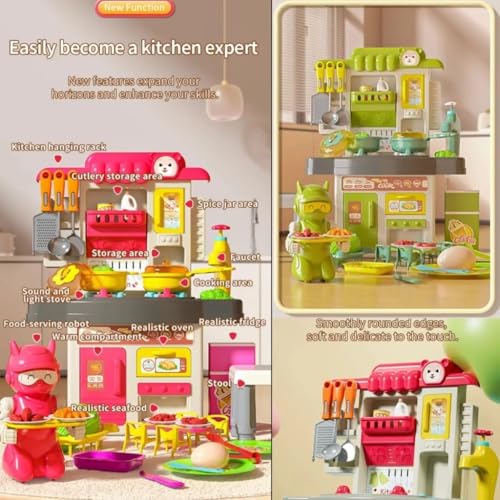 LONGMIRE Plastic 44 Pcs Big Size Kitchen Playset | Musical & Light Kitchen Set Toy for Kids with Sound and Accessories Set for 4 Year Old - Image 5