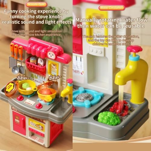 LONGMIRE Plastic 44 Pcs Big Size Kitchen Playset | Musical & Light Kitchen Set Toy for Kids with Sound and Accessories Set for 4 Year Old - Image 3