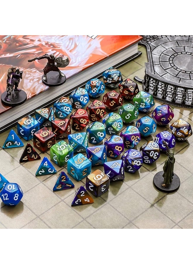 CiaraQ Polyhedral Dice Set (35 Pieces) with Black Pouches, 5 Complete Double-Colors Dice Sets of D4 D6 D8 D10 D% D12 D20 Compatible with Dungeons and Dragons DND RPG MTG Table Games - Image 1
