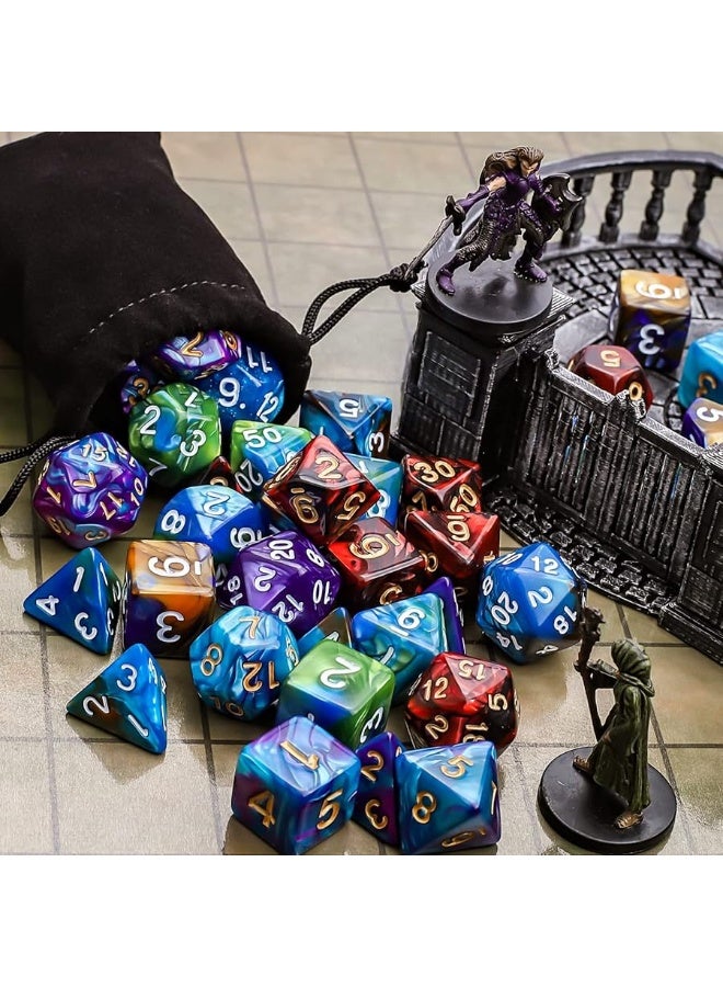 CiaraQ Polyhedral Dice Set (35 Pieces) with Black Pouches, 5 Complete Double-Colors Dice Sets of D4 D6 D8 D10 D% D12 D20 Compatible with Dungeons and Dragons DND RPG MTG Table Games - Image 2