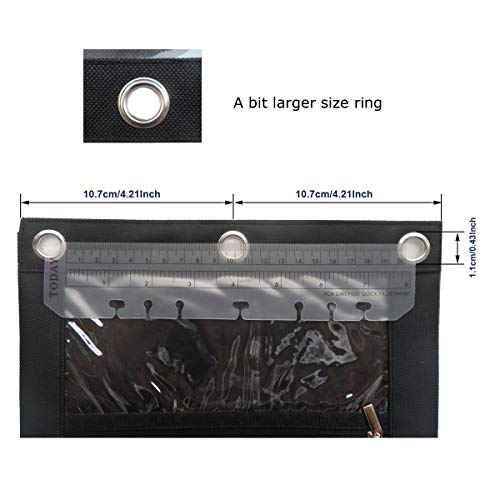 Enyuwlcm 3 Ring Binder Pencil Pouch with Durable Zipper Binder Pencil Case with Clear Window 2 Pocket Black Canvas 4 Pack - Image 3