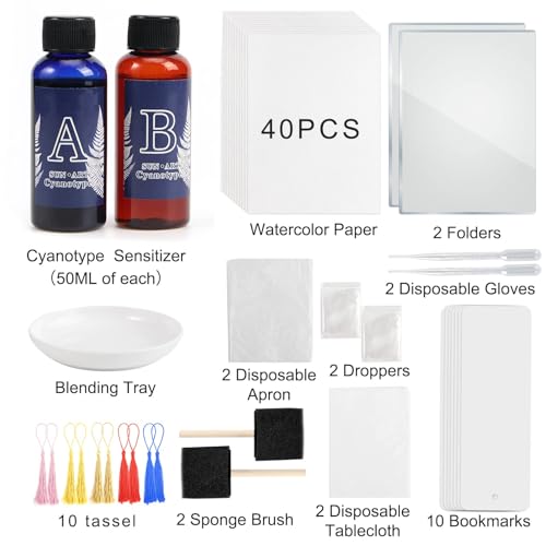 Csyidio Cyanotype Kit Include 2 Component Sensitizer Set, 40 Sheets A5 Paper Brush Tools and Instructions Sun Print Nature Printing Kit for Photographic Blueprints DIY Arts Crafts Projects - Image 2