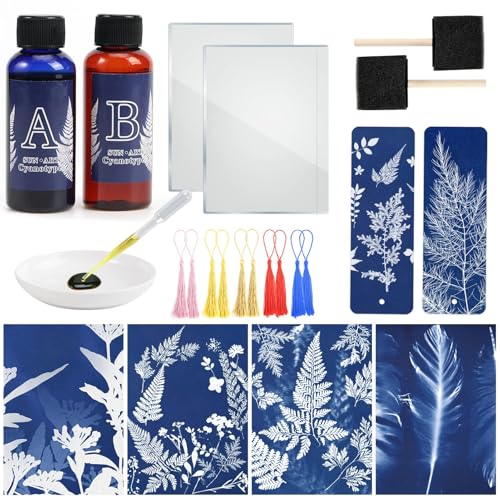 Csyidio Cyanotype Kit Include 2 Component Sensitizer Set, 40 Sheets A5 Paper Brush Tools and Instructions Sun Print Nature Printing Kit for Photographic Blueprints DIY Arts Crafts Projects - Image 1
