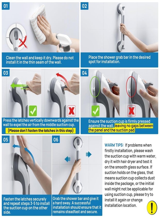 LEVERLOC 2 Pack Shower Grab Bars for Bathtubs and Showers, Easy to Install Suction Shower Handles for Bathroom Removable Handrails for Seniors Elderly Heavy Duty Safety Grip Waterproof Drill Free Gray - Image 2