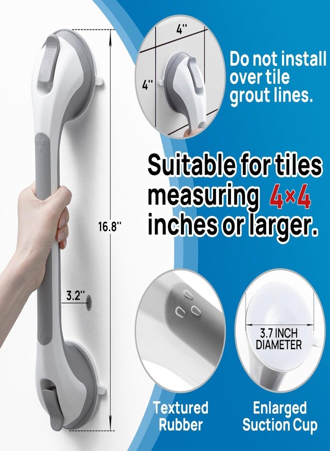 LEVERLOC 2 Pack Shower Grab Bars for Bathtubs and Showers, Easy to Install Suction Shower Handles for Bathroom Removable Handrails for Seniors Elderly Heavy Duty Safety Grip Waterproof Drill Free Gray - Image 3