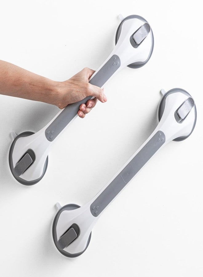 LEVERLOC 2 Pack Shower Grab Bars for Bathtubs and Showers, Easy to Install Suction Shower Handles for Bathroom Removable Handrails for Seniors Elderly Heavy Duty Safety Grip Waterproof Drill Free Gray - Image 1