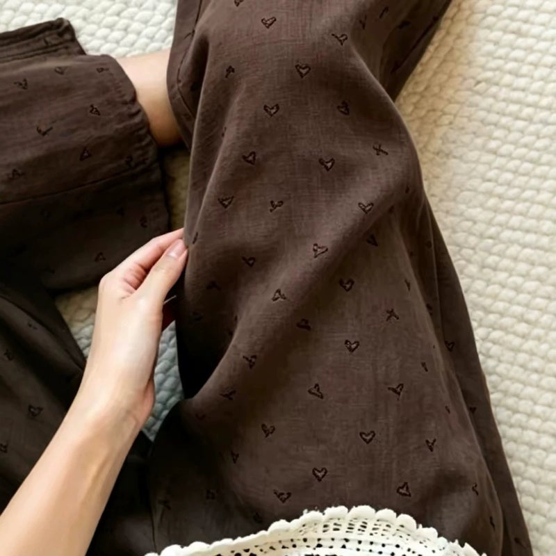 Brown Linen Flared Casual Pants 2026 Summer Retro Style - Image 5