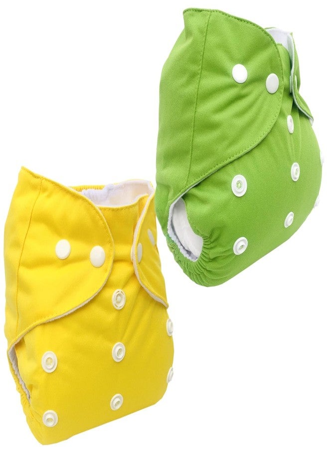 Kritiu Adjustable, Waterproof Washable Baby Cloth Diaper with Pocket Nappie & Inserts - Reusable & Adjustable Size for Maximum Convenience (Pack of 2, Green.Yellow) - Image 1