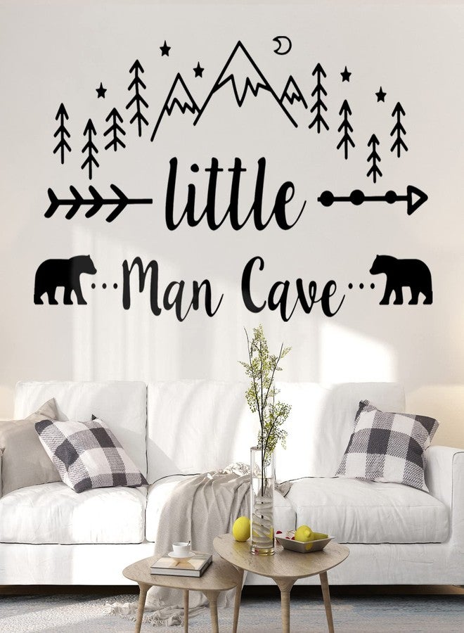 JIABEIUS Little Man Cave Wall Decals, The Tribal Mountain Woodland Bear Wall Stickers for Bedroom, Nursery Wallpaper Easy Peel and Stick for Bedroom Living Room (Black) - Image 1