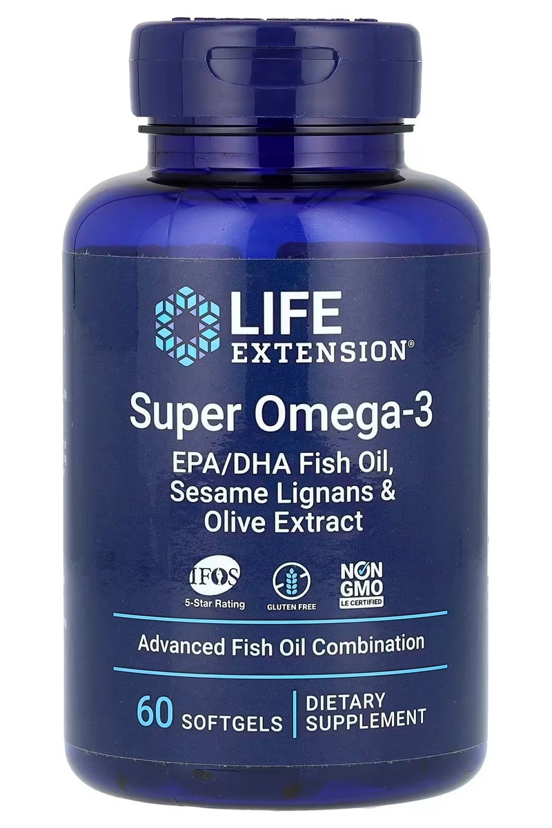 Life Extension Super Omega-3, EPA/DHA Fish Oil, Sesame Lignans & Olive Extract, 60 Softgels - Image 1
