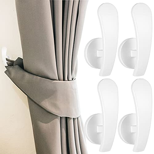 Furge 4 Pieces Curtain Holdback,Wall Mounted Hooks Drapery Tiebacks with Screws Metal Decorative Curtain Holdbacks Decorative Window Drapery Holder Curtain Hooks (White) - Image 1