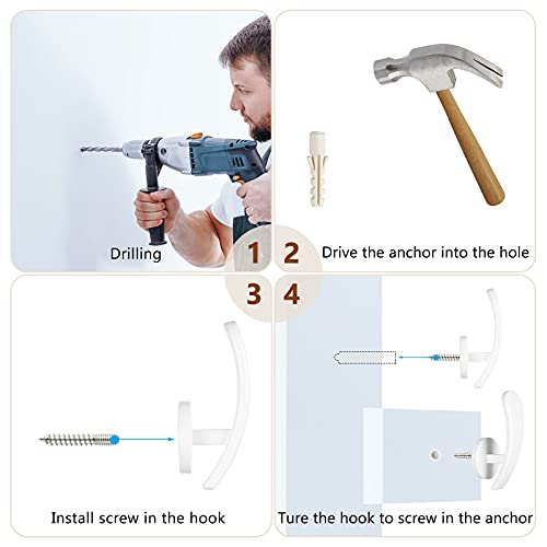 Furge 4 Pieces Curtain Holdback,Wall Mounted Hooks Drapery Tiebacks with Screws Metal Decorative Curtain Holdbacks Decorative Window Drapery Holder Curtain Hooks (White) - Image 4