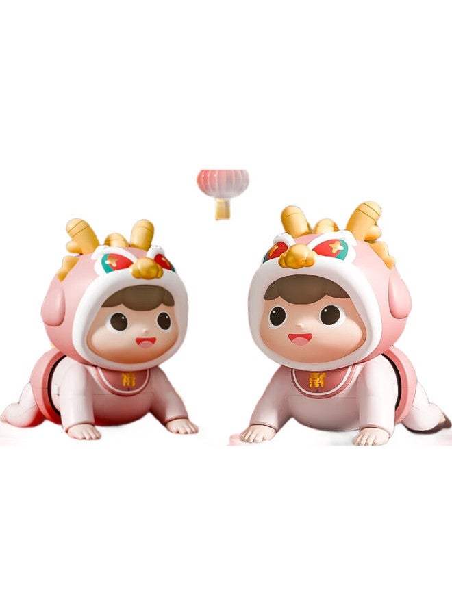 Dimoarch Dimanqi Baby Remote Control Electric Crawling Toy, Fun Infant Early Education Musical Enlightenment Crawling And Dancing Toy For Boys And Girls 0-1 Year Old, 4-6 Months Newborn Head-Lifting Training Dragon Crawling Toy Pink - Image 2
