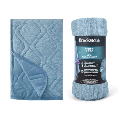 Brookstone Cooling Comfort Throw - Innovative Cooling Dual-Sided Throw - Oversized Cool Blanket for Hot Sleepers - Cooling Blankets for Sleeping - Nylon and Polyethylene Cooling Blanket - Faded Denim - Image 1