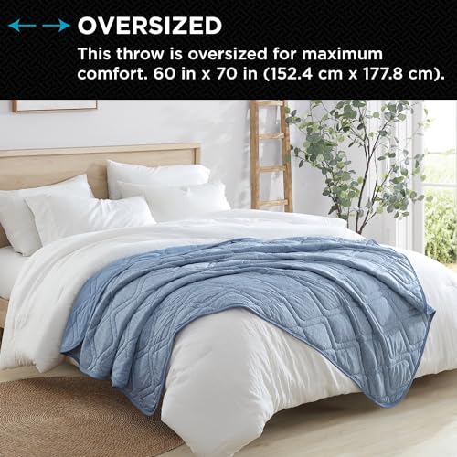 Brookstone Cooling Comfort Throw - Innovative Cooling Dual-Sided Throw - Oversized Cool Blanket for Hot Sleepers - Cooling Blankets for Sleeping - Nylon and Polyethylene Cooling Blanket - Faded Denim - Image 5