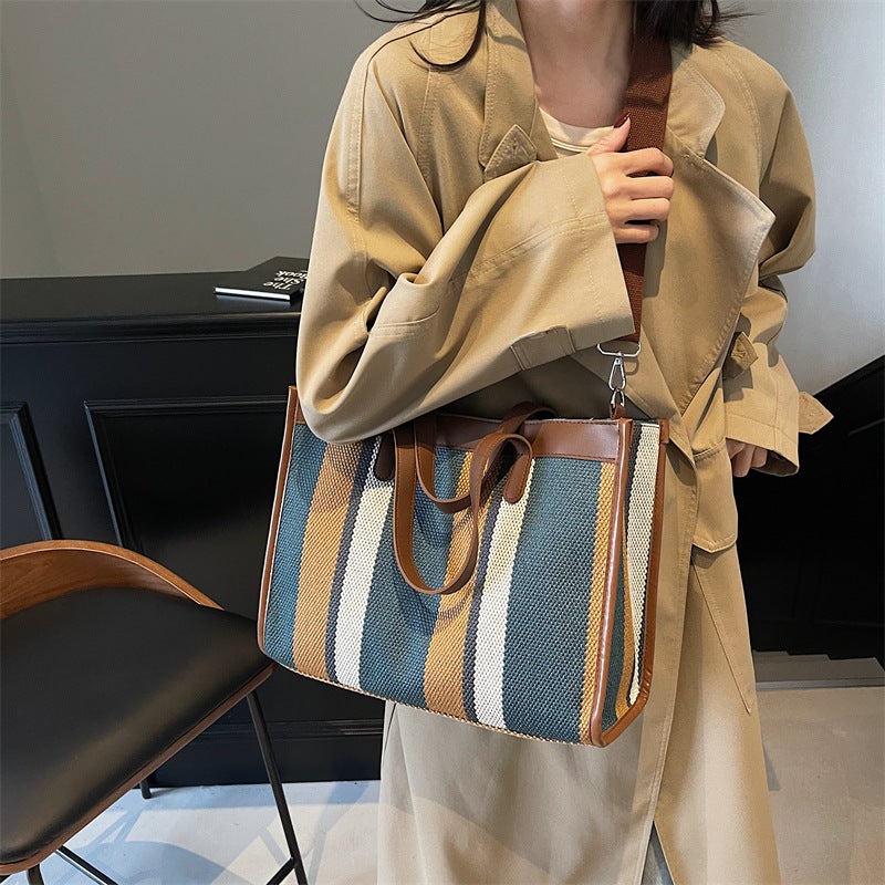 Bag Women'S Large Capacity This Year'S Popular Fashionable Simple Trendy Shoulder Canvas Class Commuter Tote Bag - Image 2