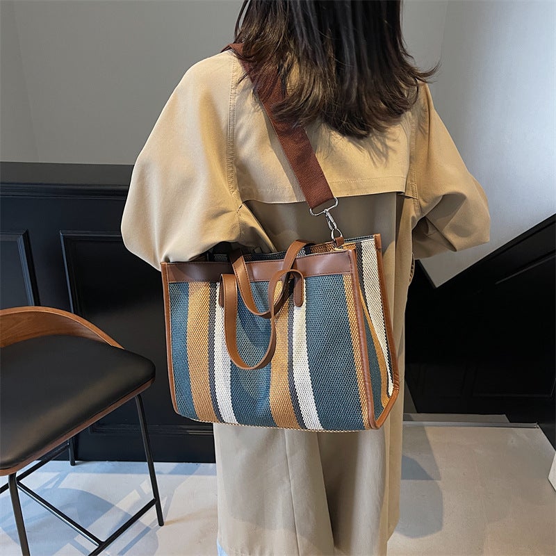 Bag Women'S Large Capacity This Year'S Popular Fashionable Simple Trendy Shoulder Canvas Class Commuter Tote Bag - Image 3