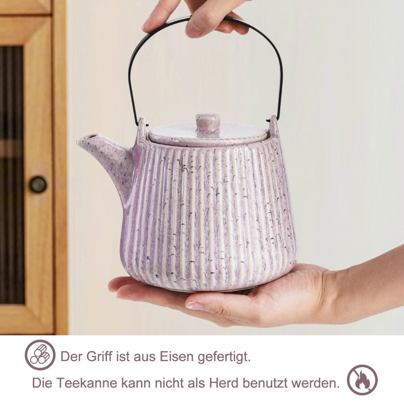 Yundu Purple Ceramic Teapots, 1000ml/33.8oz Tea Kettle, Enough for 4 Cups, Tea pot with infusers for loose tea, Striped Tea Pot with Removable Tea infuser - Image 3