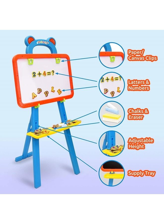 Easel Board for Kids, 3 in 1 Dry Erase White Board, Magnetic Board and Chalkboard Art Activity Drawing for Artist with Learning Magnetic Alphabet and Numbers  - Image 2