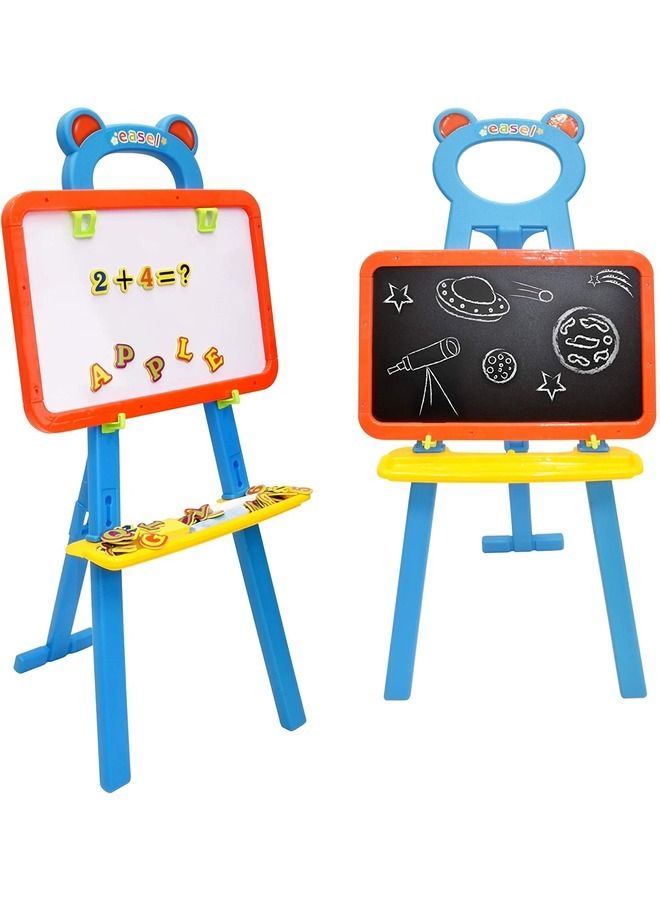 Easel Board for Kids, 3 in 1 Dry Erase White Board, Magnetic Board and Chalkboard Art Activity Drawing for Artist with Learning Magnetic Alphabet and Numbers  - Image 1