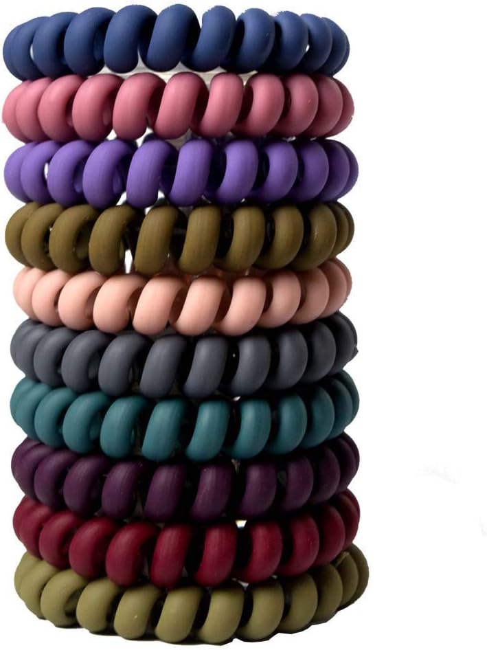 Spiral Hair Ties No Crease OCHILIMA 10PCS Colorful Coil Hair Ties for Women Phone Cord Hair Ties Elastics Accessories Matte Phone Cord Hair Ties Waterproof Hair Coils for Women Girls