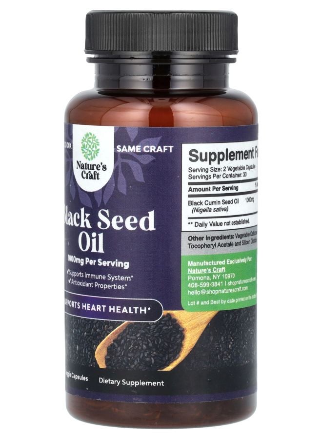 Nature's Craft Black Seed Oil 60 Veggie Capsules (500 mg per Capsule) - Image 2