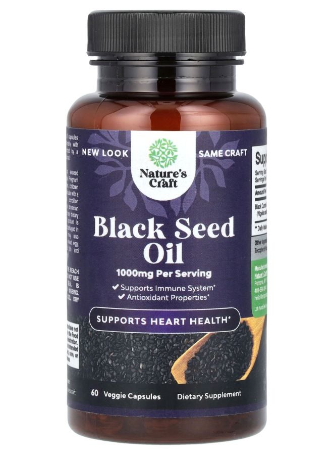 Nature's Craft Black Seed Oil 60 Veggie Capsules (500 mg per Capsule) - Image 1
