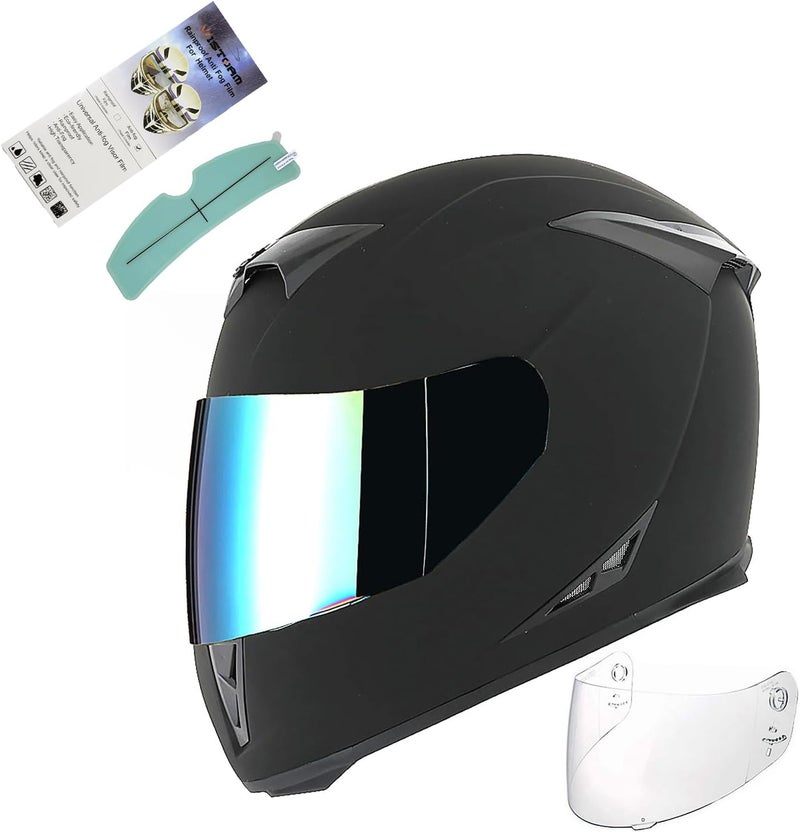 1Storm Motorcycle Full Face Helmet Skull King Matte Black with Extra Clear Shield - Image 1