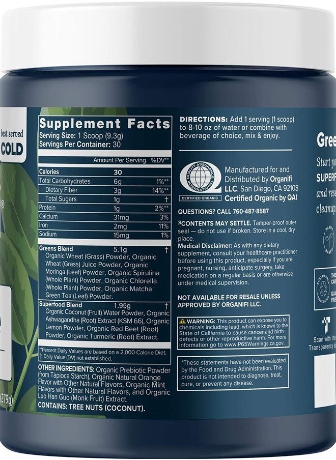 Organifi - Green Juice - Organic Superfood Powder - 30-Day Supply - Organic Vegan Greens - Helps Decrease Cortisol - Provides Better Response to Stress - Supports Weight Control - Total Body Wellness - Image 1