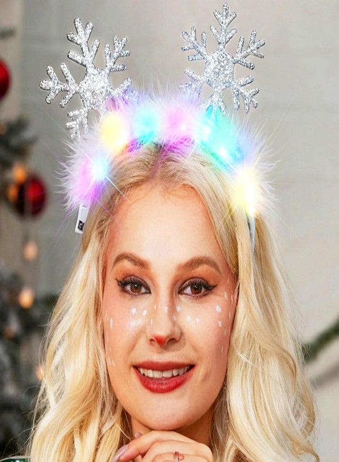 GORTIN Light up Christmas Headband LED Snowflake Headpiece Glowing Feather Xmas Holiday Costume Hair Accessories for Women - Image 3
