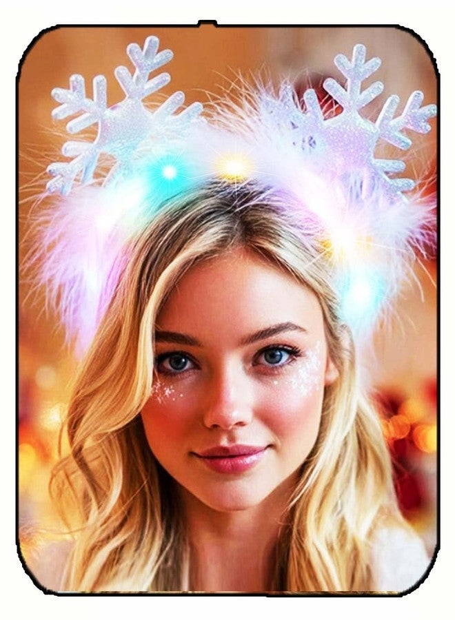GORTIN Light up Christmas Headband LED Snowflake Headpiece Glowing Feather Xmas Holiday Costume Hair Accessories for Women - Image 1
